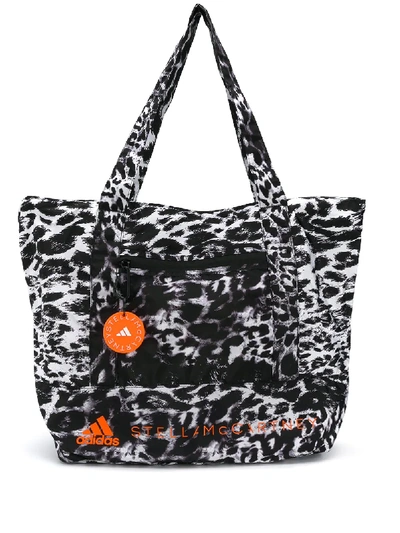 Shop Adidas By Stella Mccartney Leopard Print Logo Tote Bag In Black