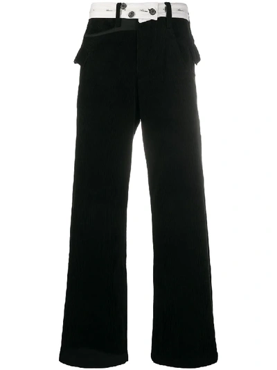 Shop Ader Error Wide Leg Corduroy Trousers With Belt Button Detail In Black