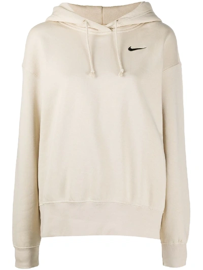 Shop Nike Swoosh Logo Long-sleeved Hoodie In Neutrals