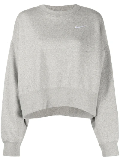 Shop Nike Swoosh Logo Cropped Sweatshirt In Grey