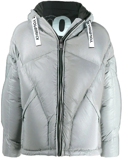 Shop Khrisjoy Drawstring Hooded Down Jacket In Silver