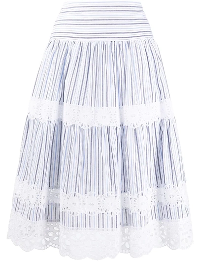 Shop Michael Michael Kors Lace-trim Striped Skirt In White