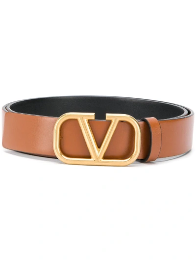 Shop Valentino Vlogo Signature Buckle Belt In Brown