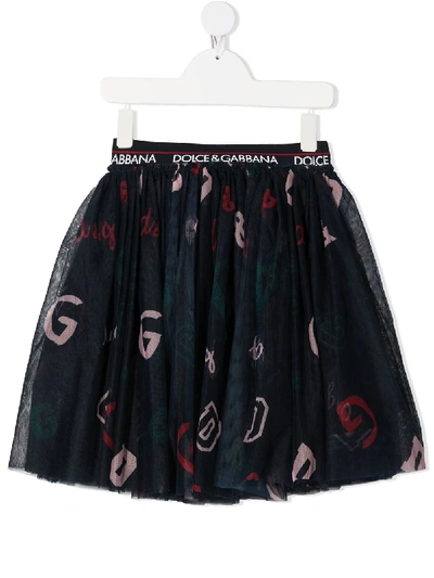 Shop Dolce & Gabbana All-over Logo Print Skirt In Blue