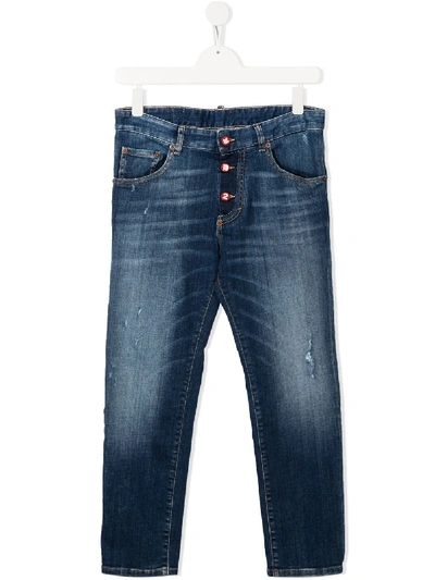 Shop Dsquared2 Teen Faded Straight-leg Jeans In Blue