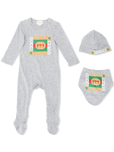 Shop Gucci Print Babygrow Set In Grey
