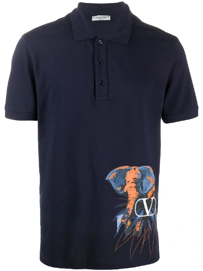 Shop Valentino Elephant Vlogo Polo Shirt In Blue