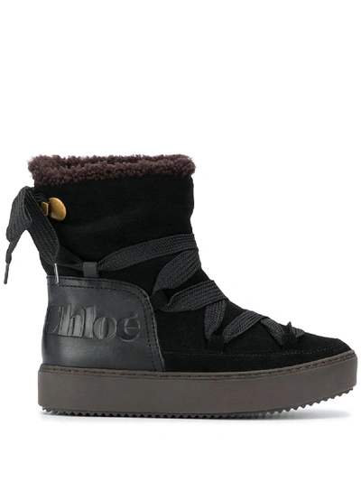 See By Chloé Leather-trimmed Suede And Shearling Ankle Boots In Black |  ModeSens