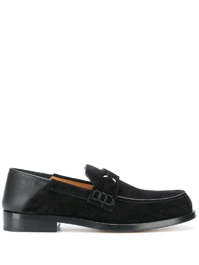 Shop Maison Margiela Four-stitch Folding-heel Suede Loafers In Black