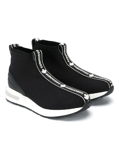 Shop Dsquared2 Teen Sock-style Logo Sneakers In Black