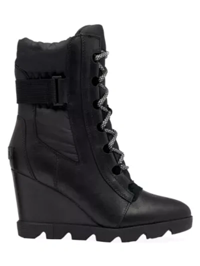 Shop Sorel Joan Uptown Leather Wedge Boots In Black