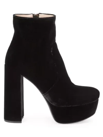 Shop Miu Miu Velvet Platform Ankle Boots In Nero