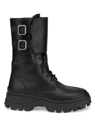 Shop Miu Miu Lug-sole Leather Combat Boots In Nero