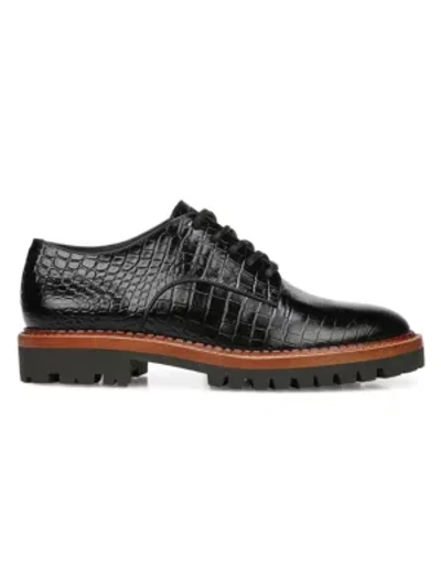 Shop Vince Women's Camilla Croc-embossed Leather Oxfords In Black