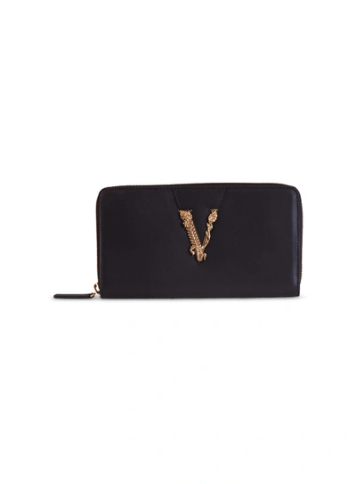 Shop Versace Virtus Zip Around Wallet In Nero
