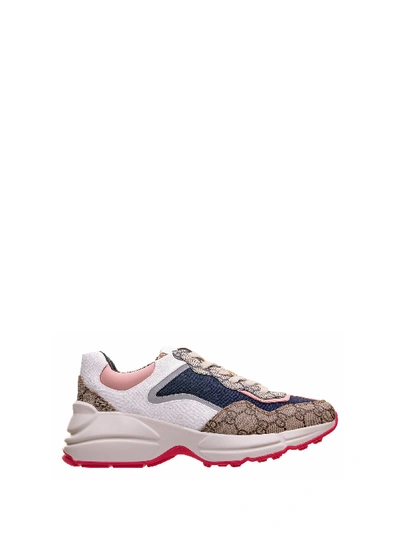 Shop Gucci Rhyton Gg Sneaker In London Blue Beige Bianco