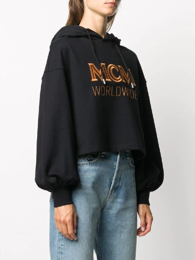 Shop Mcm Embroidered Logo Hoodie In Black