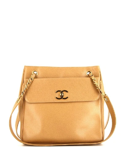 Pre-owned Chanel 1996 Embossed Cc Shoulder Bag In Neutrals