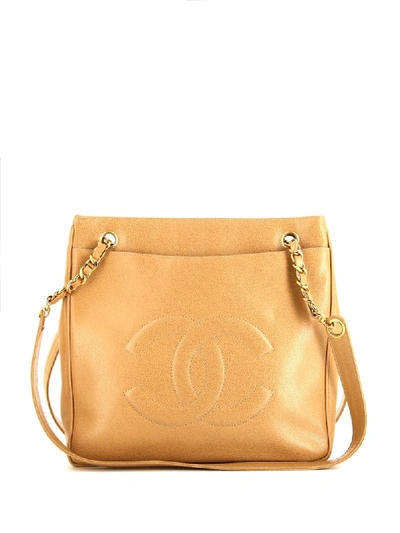 Pre-owned Chanel 1996 Embossed Cc Shoulder Bag In Neutrals