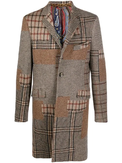 Shop Etro Single-breasted Panelled Coat In Brown