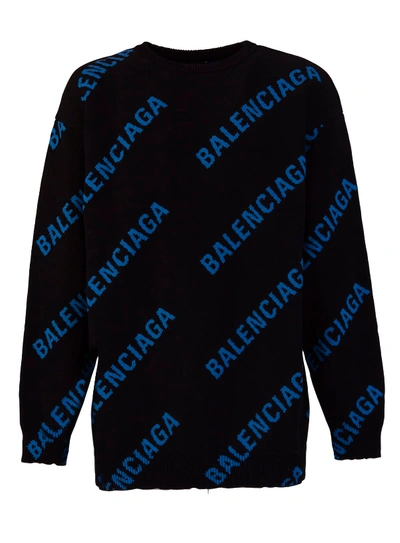 Shop Balenciaga All-over Logo Sweater In Nero