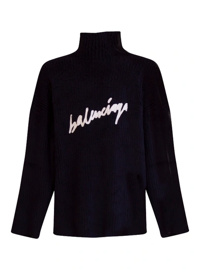 Shop Balenciaga Scribble Logo Sweater In Blu