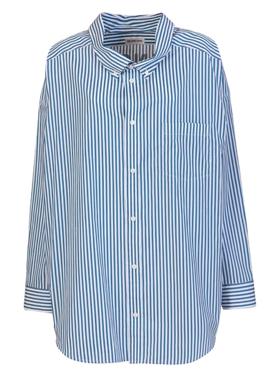Shop Balenciaga Swing Striped Shirt In Blu