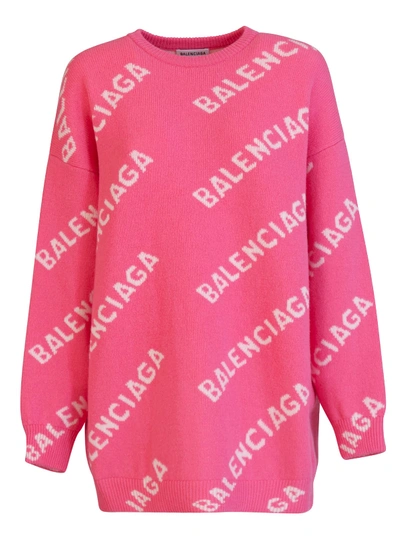Shop Balenciaga All-over Logo Sweater In Rosa