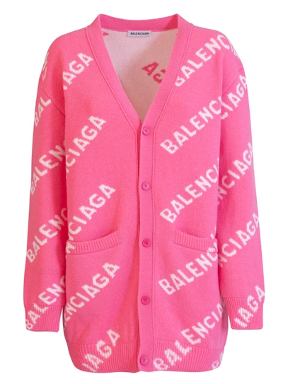 Shop Balenciaga All-over Logo Cardigan In Rosa