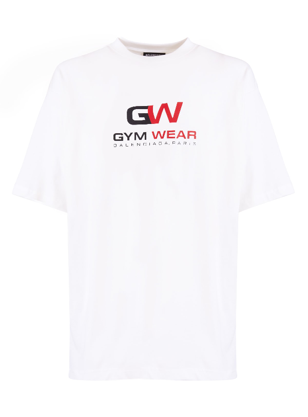 Balenciaga Logo Gym Print Cotton Jersey T-shirt In White | ModeSens