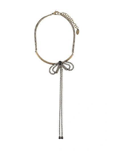 Shop Twinset Rhinestone-embellished Bow Necklace In Gold