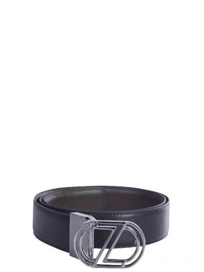 Shop Z Zegna Reversible Belt With Logo In Black