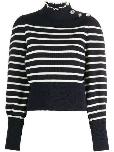 Shop The Marc Jacobs Striped High Neck Jumper In Blue