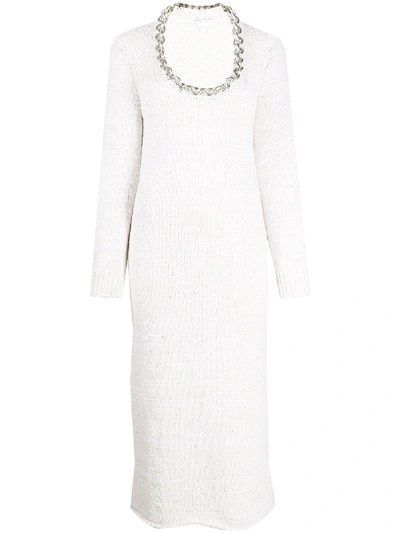 Shop Bottega Veneta Chain Neckline Knitted Dress In Neutrals