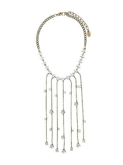 Shop Twinset Rhinestone-embellished Fringed Necklace In Gold