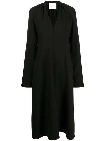 Shop Jil Sander V-neck Midi Dress In Black