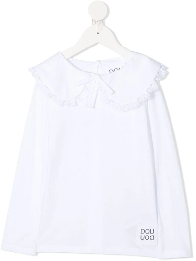 Douuod Peter-pan Collar Cotton Top In White