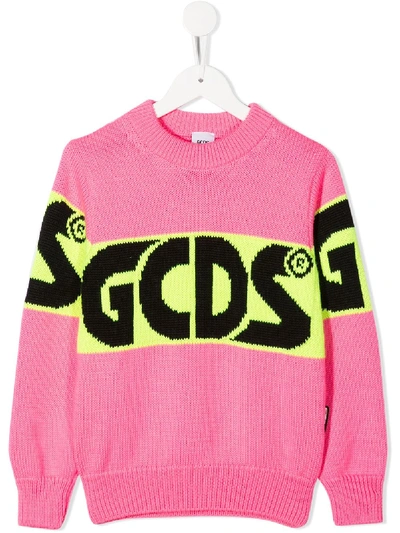 Shop Gcds Logo Colour-block Jumper In Pink