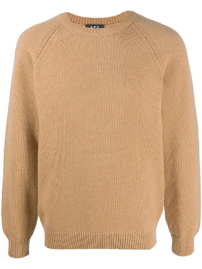 Shop A.p.c. Ribbed Edge Crew Neck Jumper In Brown