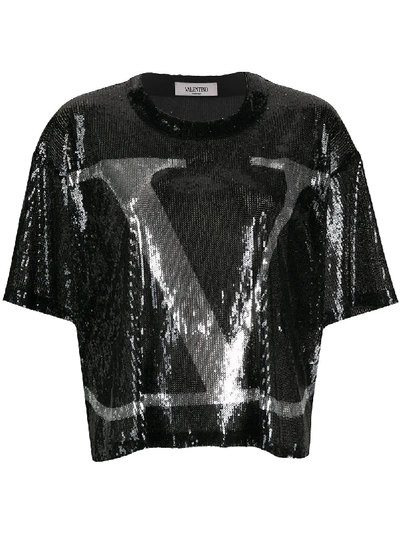 Shop Valentino Sequin-detail Vlogo T-shirt In Black