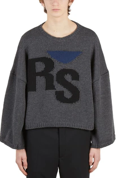 Shop Raf Simons Oversize Intarsia Logo Wool Sweater In Grey
