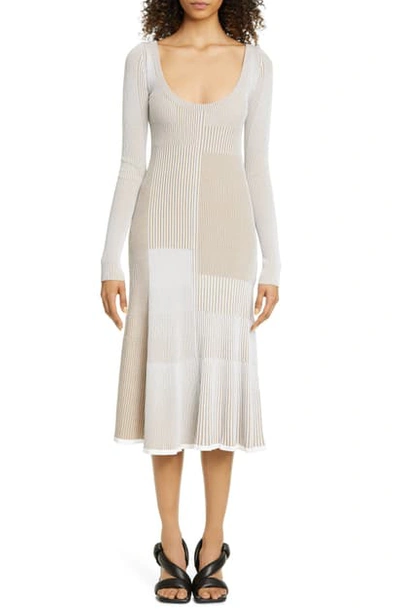 Shop Proenza Schouler Rib Patchwork Knit Long Sleeve Dress In White/ Khaki