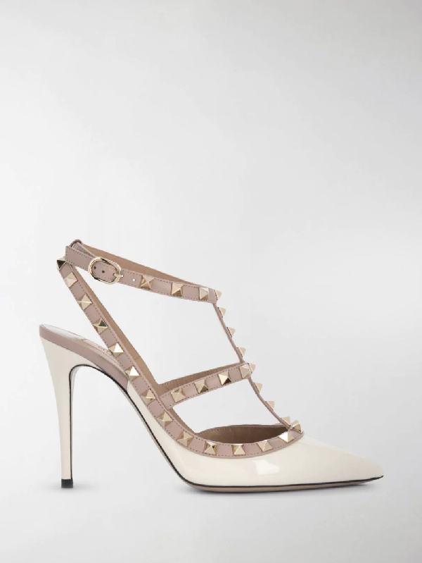 Valentino Garavani Rockstud Pointed Toe T Strap Pump In White Modesens