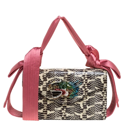 Pre-owned Gucci Pink/beige Python And Satin Naga Dragon Head Shoulder Bag