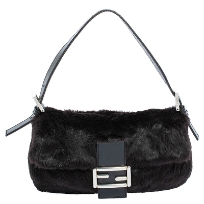 Pre-owned Fendi Black Shearling And Leather Mama Baguette Bag
