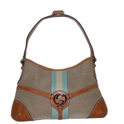 Pre-owned Gucci Taupe/tan Canvas Leather Trim Hobo In Multicolor