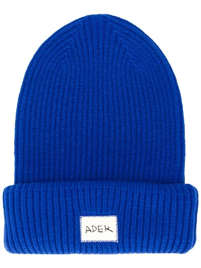 Shop Ader Error Ribbed Logo Beanie In Blue