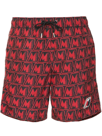 Shop Moncler Logo-print Swim Shorts In Red