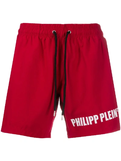 Shop Philipp Plein Logo Print Shorts In Red