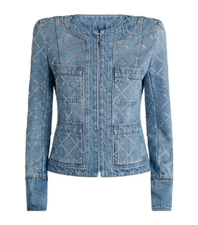 Shop Balmain Crystal-embellished Denim Jacket